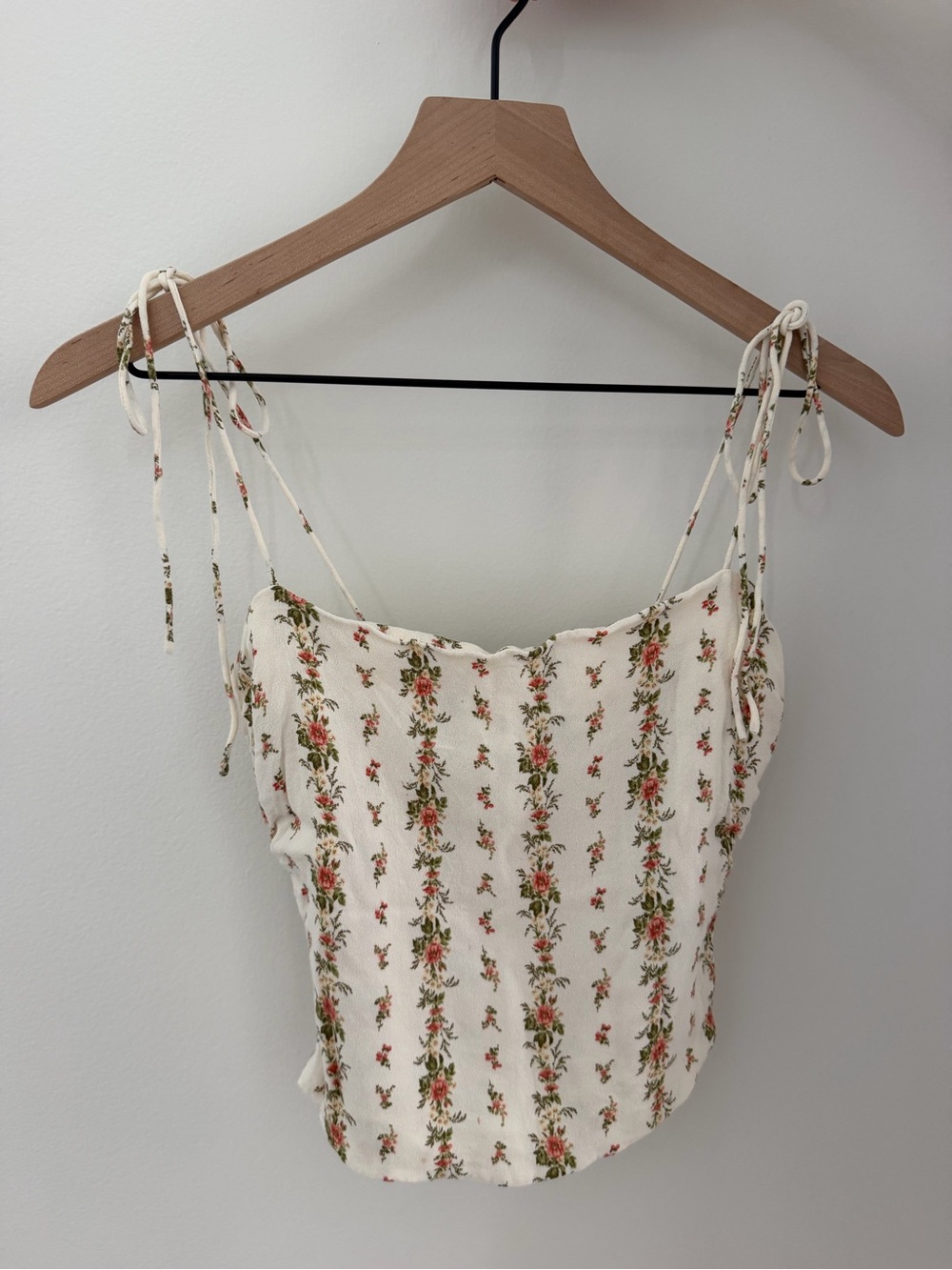 Reformation Floral Tie-Shoulder Cream Tank Top